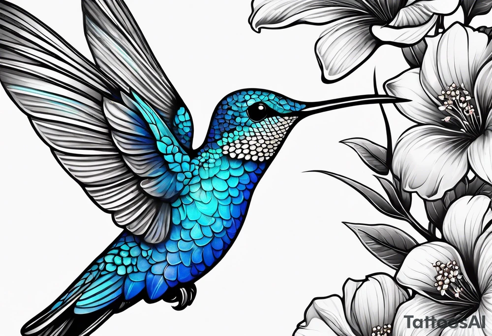 one solid blue hummingbird w/ dogwood flowers tattoo idea