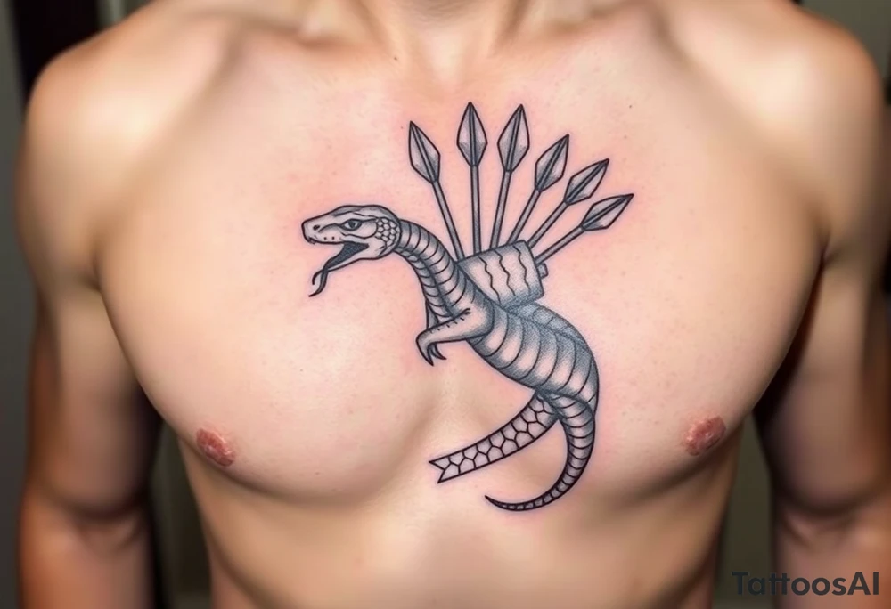 snake carrying a bunch of arrows in a quiver on its back tattoo idea