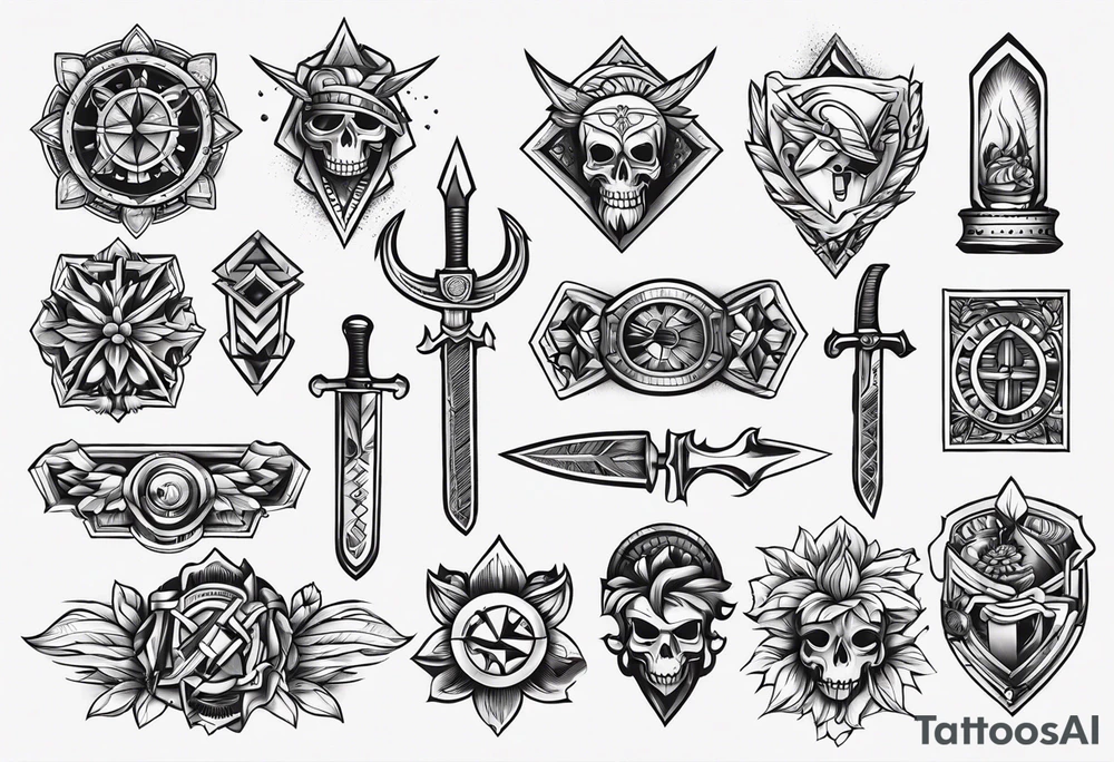 Variety of knifes traditional style flash sheet tattoo idea