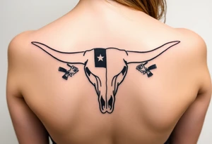 Longhorn skull with revolvers either side and Texas flag tattoo idea