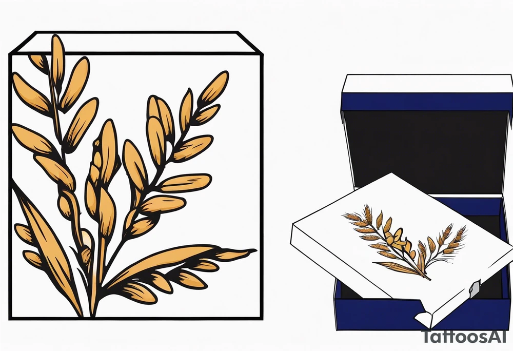 Oak tree leaves with wheat stalks in a gift box tattoo idea