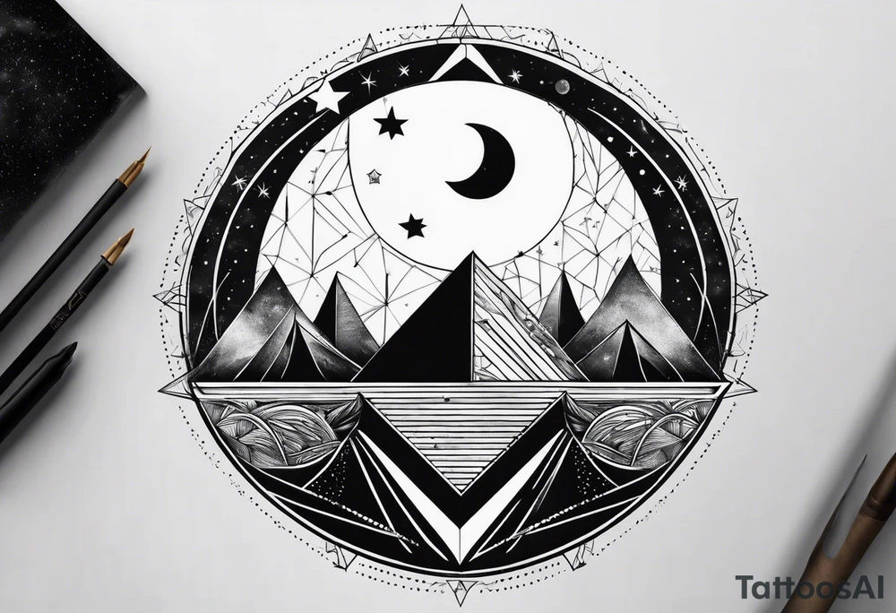 geometric simple moon with triangles and stars tattoo idea geometric simple moon with triangles and stars tattoo idea