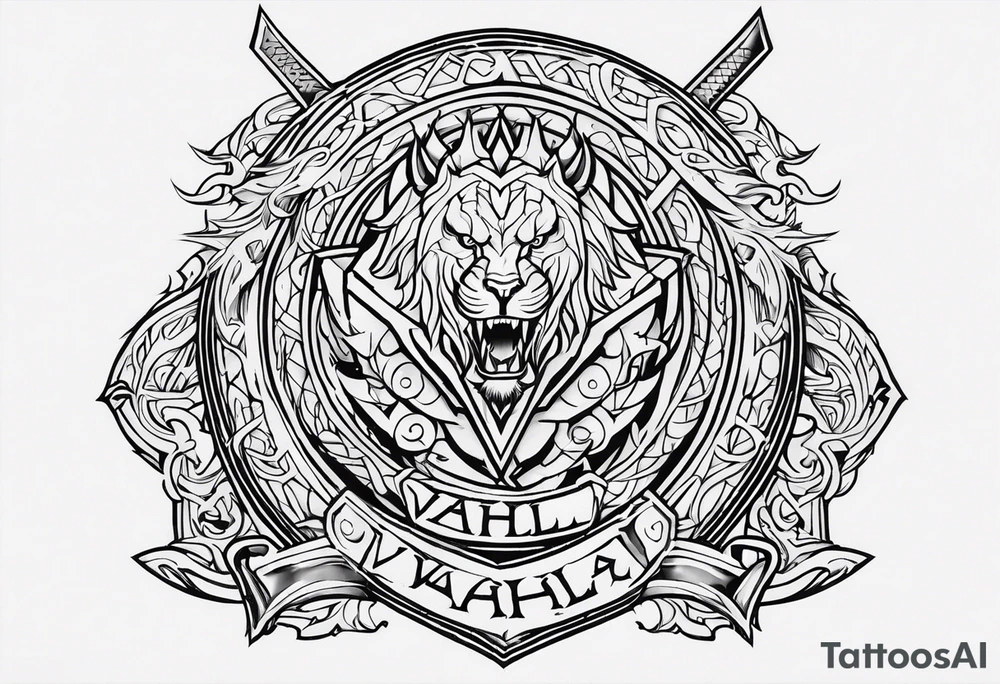 Valhalla sword shield axe Valknut dragon lion tattoo idea Valhalla sword shield axe Valknut dragon lion tattoo idea