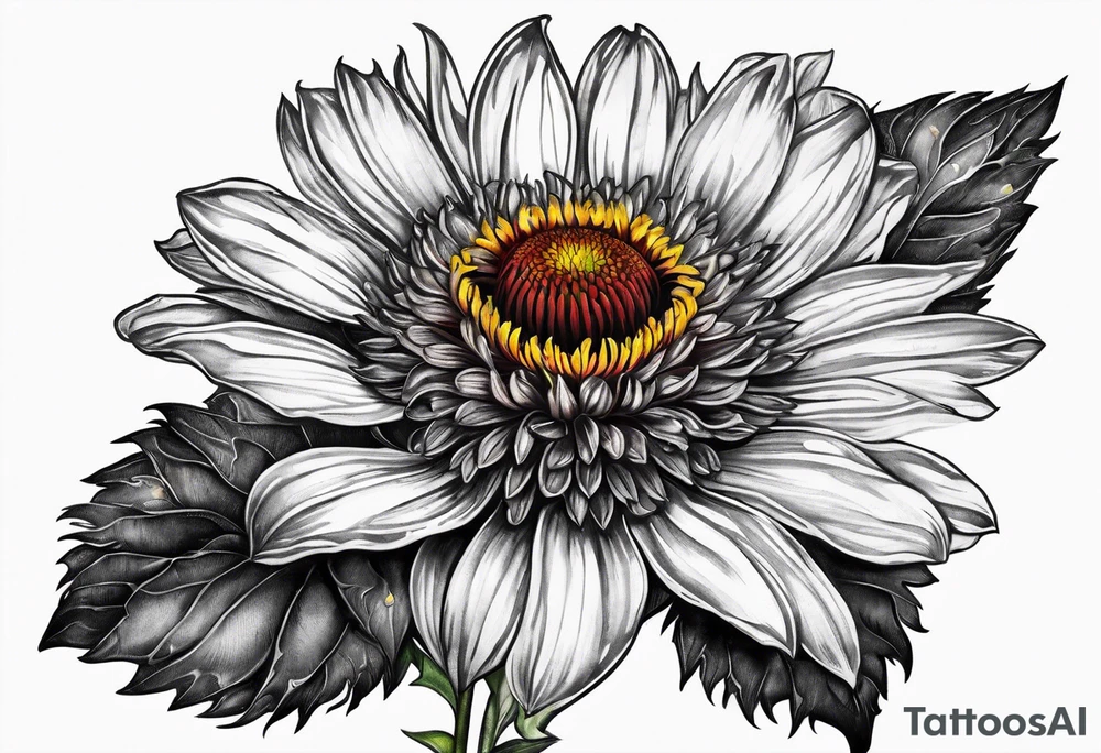 Indian blanket flower with the name Valor in the stem tattoo idea