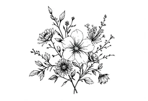 Beautiful Bouquet made up of Heather, pansy, oak, queen Anne’s lace, and honeysuckle. tattoo idea