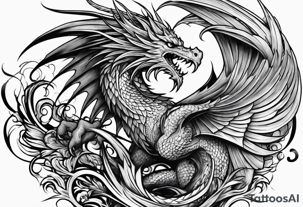 phoenix fighting a medieval
 dragon tattoo idea