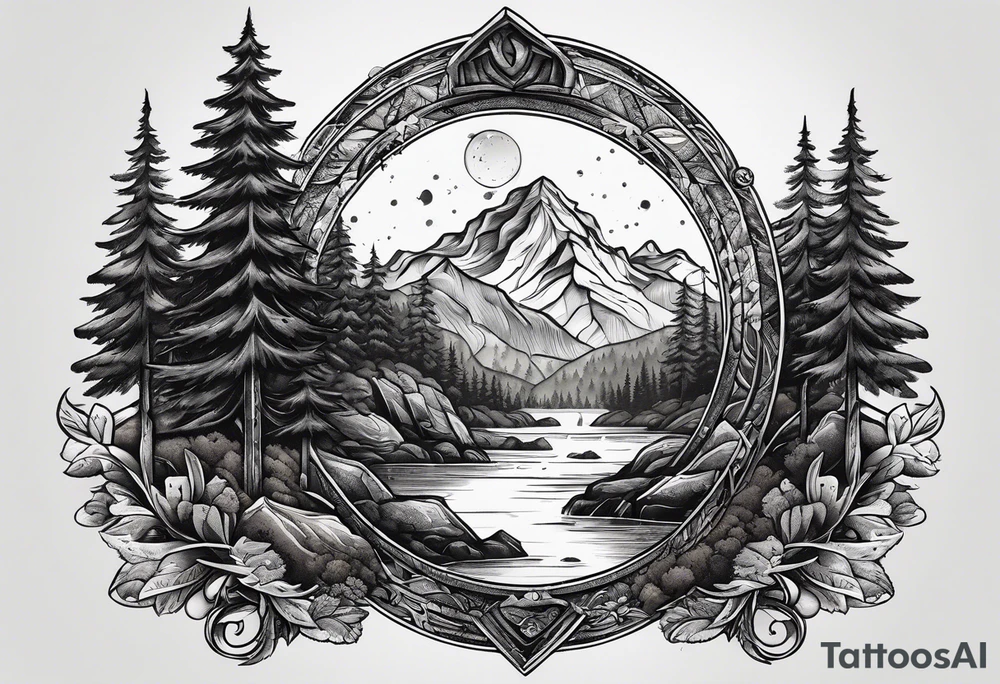 Mounten with Miner in a dark forest tattoo idea