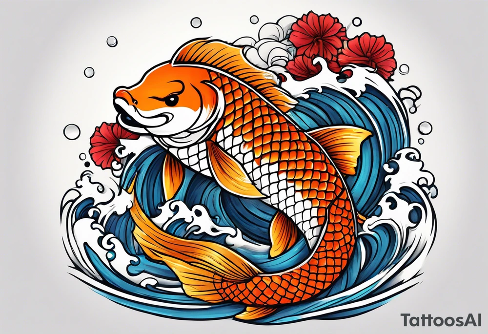 Kintaro doing a ju jitsu rear naked choke to a koi fish traditional tattoo idea