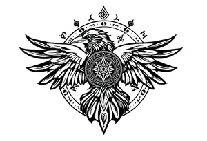 zodiac symbols runes within ornate clockwork mechanism raven tattoo idea