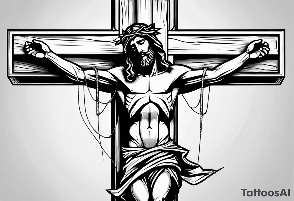 Jesus Christ hanging on a cross, full body lenght tattoo idea