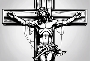 Jesus Christ hanging on a cross, full body lenght tattoo idea
