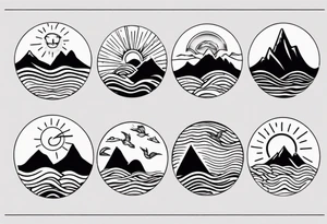 mountains, beach, waves, sun tattoo idea
