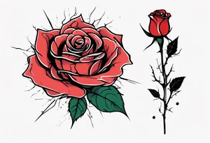 a one-line rose, add some splattered red blood and thorns, small, with stem, very simple tattoo idea