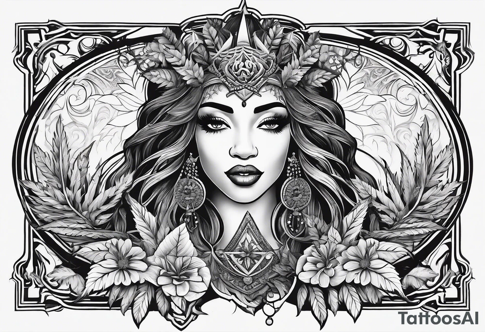 Black Goddess of marijuana tattoo idea