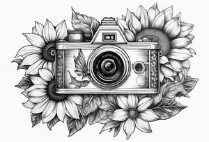 sunflower, camera, fish, flower rose tattoo idea