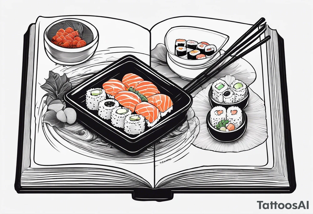 Small Minimalistic book design and incorporate sushi subtly tattoo idea