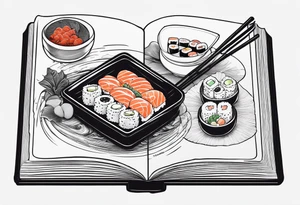 Small Minimalistic book design and incorporate sushi subtly tattoo idea
