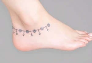 A soft grey lace anklet with tiny chains, blending elegance and femininity tattoo idea