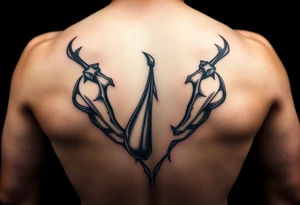 Symmetrical tattoo running down both sides following the v cut, accentuating and emphasizing the penis tattoo idea
