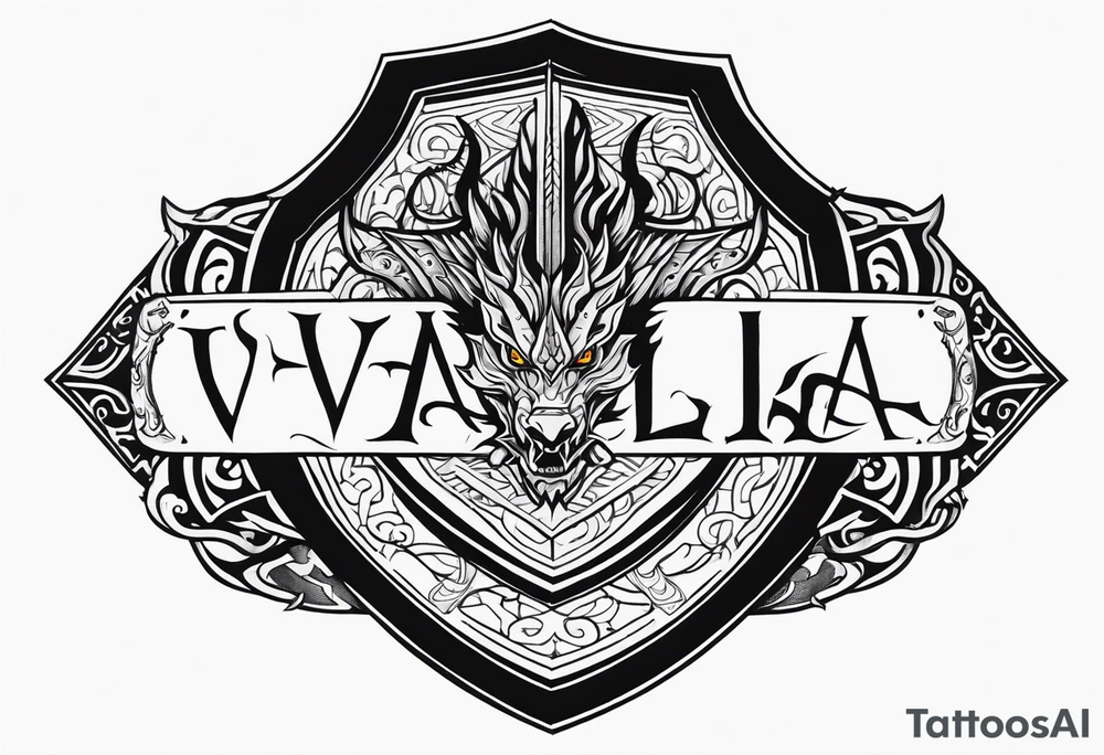 Valhalla shield sword dragon runes tattoo idea