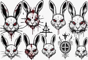rabbit with bloody face and satanic symbol on its forehead tattoo idea