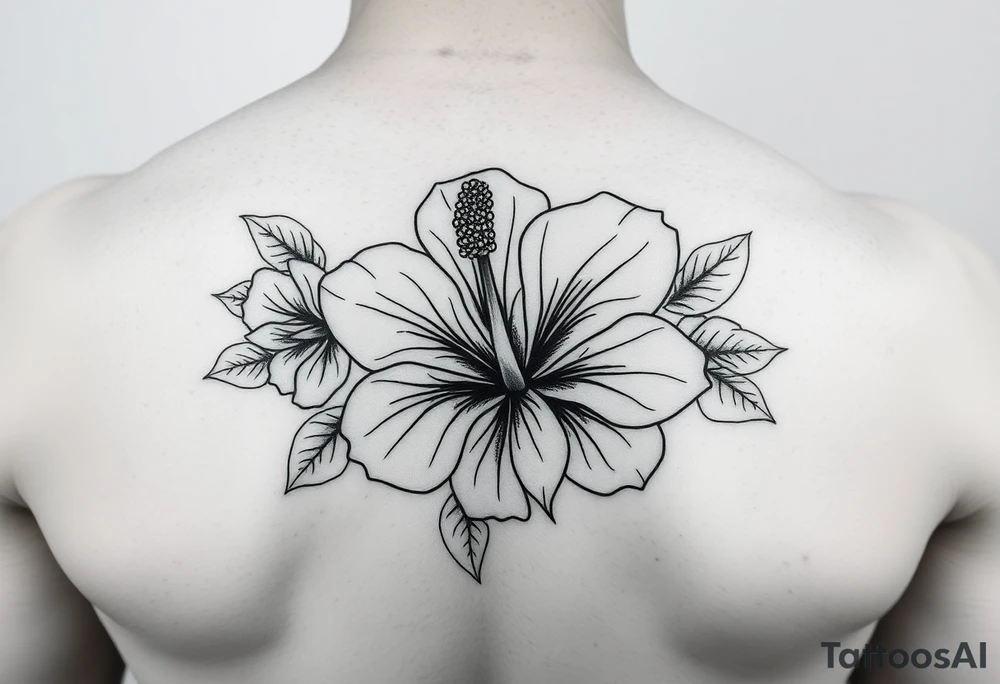 Hibiscus floral sleeve fine line tattoo idea