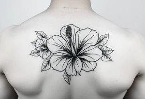 Hibiscus floral sleeve fine line tattoo idea