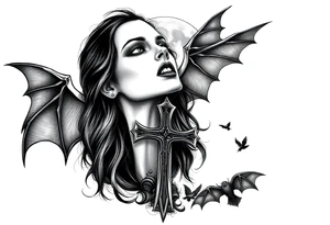 female vampire,bats,full moon,cross. tattoo idea