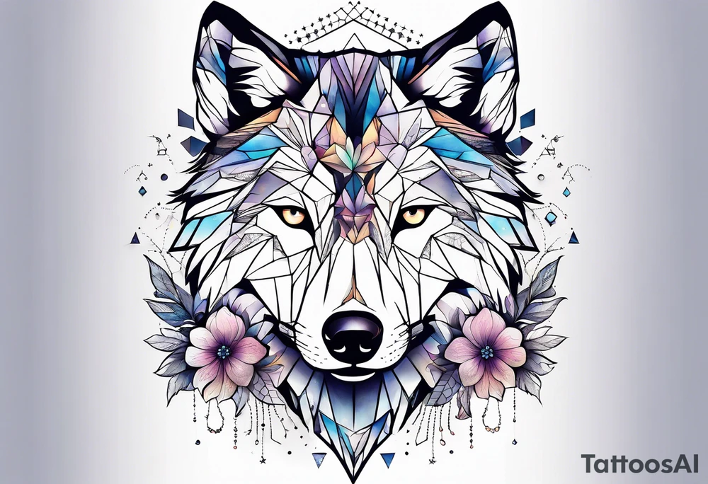 Constellation, animal wolf snow , géométric , flower tattoo idea