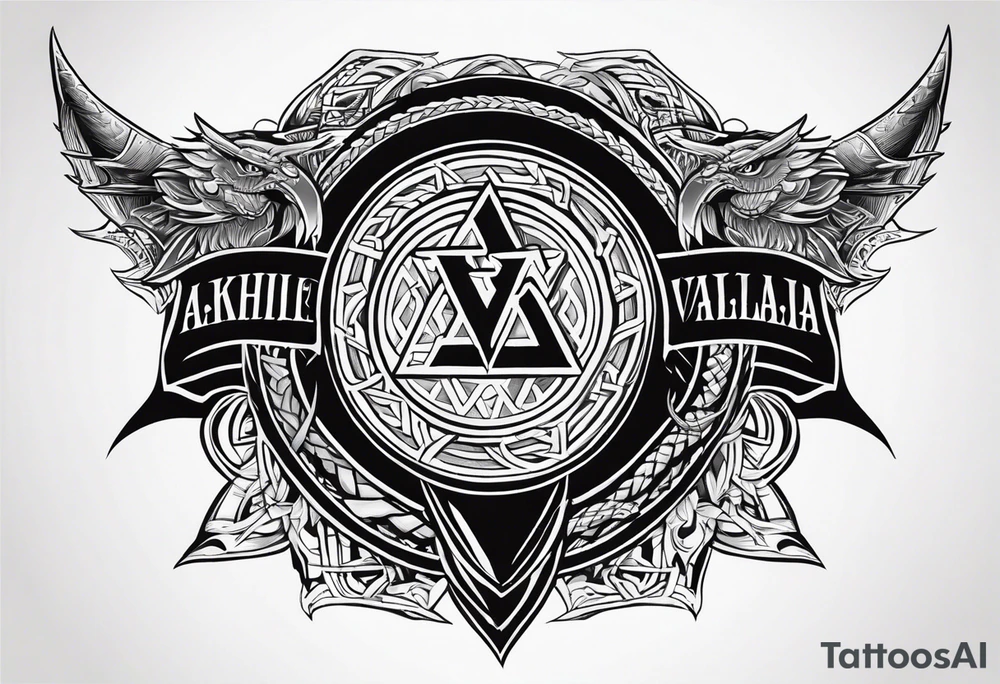 Valhalla sword shield dragon axe Valknut tattoo idea