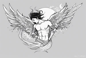 I like tattoos of the falling angel, moreover tattoos related to asiatic culture and Greek mixology.  The tattoo is for a men and will be place it in the chest tattoo idea