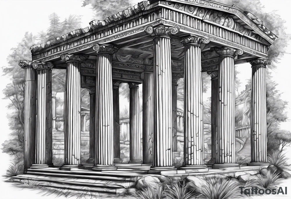 Roman pillars far away tattoo idea
