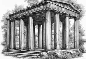 Roman pillars far away tattoo idea