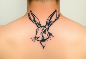 abstract jack rabbit with antlers coming out from its head, between the ears tattoo idea