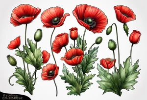 Red poppy flower tattoo idea