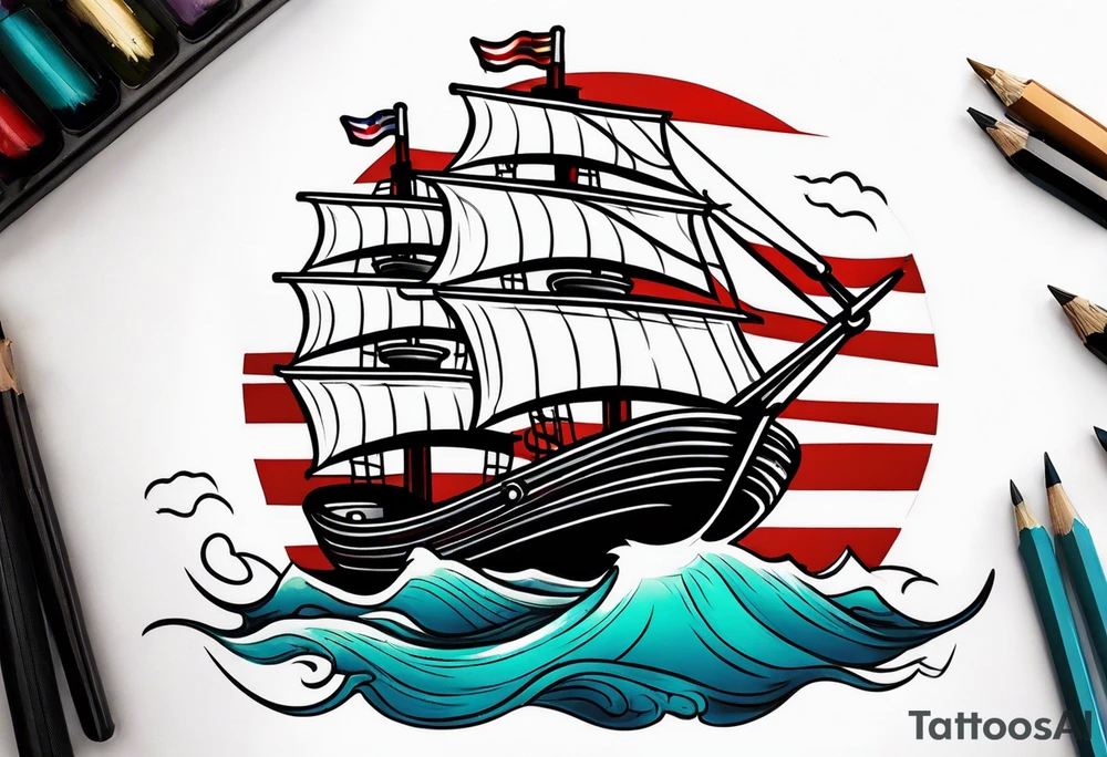 american traditional ship tattoo idea