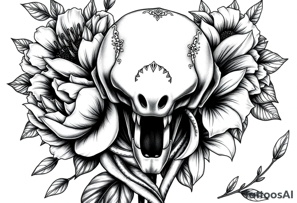 peonies and lilies with medusa head tattoo idea
