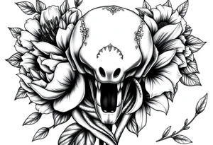peonies and lilies with medusa head tattoo idea