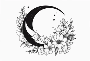 Crescent moon with flowers tattoo idea