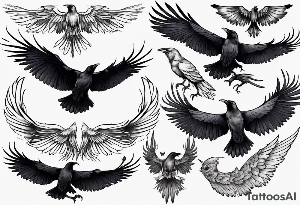 black raven with wings spread tattoo idea