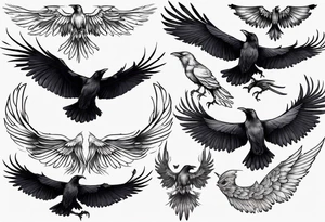 black raven with wings spread tattoo idea