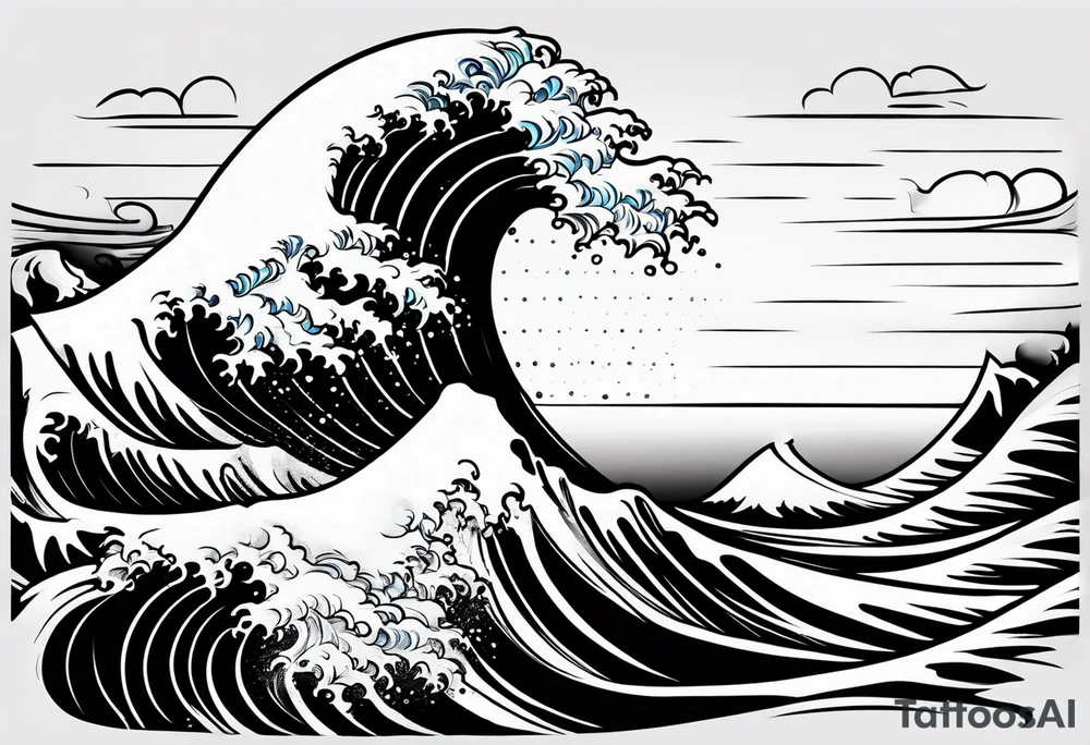 Full sleeve waves black with blue accent struggle perseverance tattoo idea