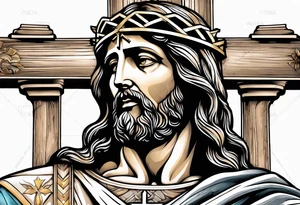 Jesus statue holding cross back tattoo idea