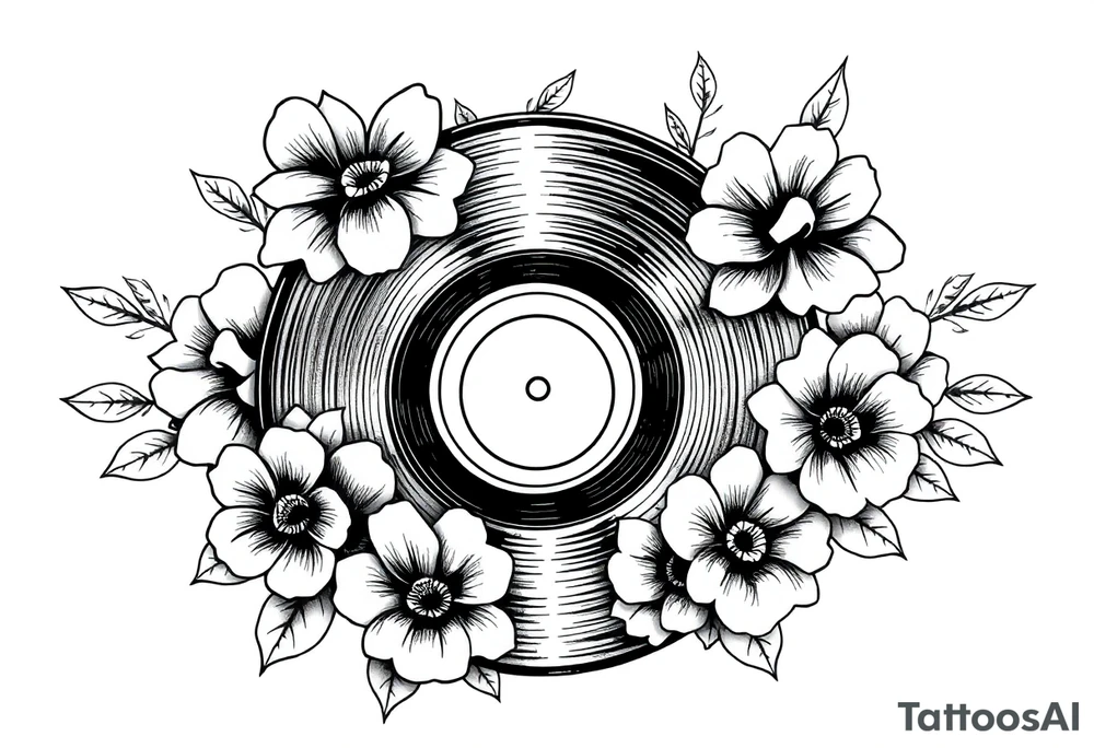 vinyl record surrounded by flowers tattoo idea vinyl record surrounded by flowers tattoo idea