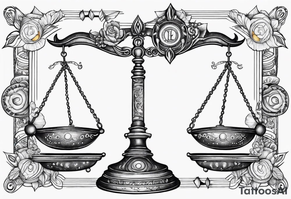 Libra zodiac scale with Gemini and Taurus symbols in each scale tattoo idea