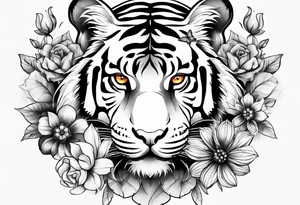 tiger, 3 butterflies, flowers for ladies thigh / hip tattoo idea