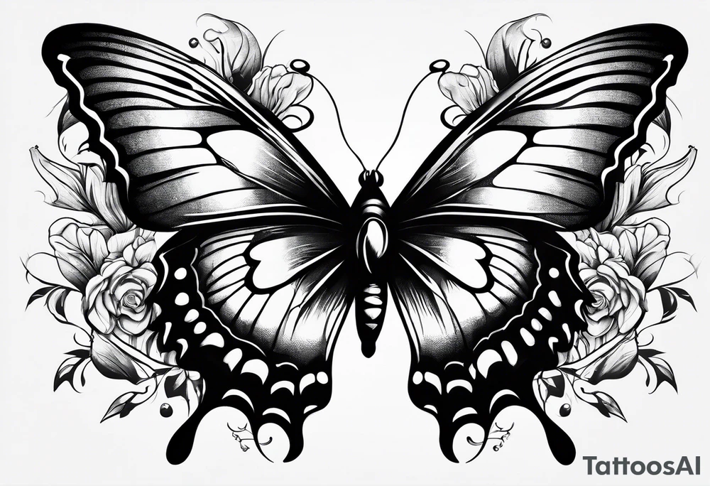 a butterfly and a raven fly together tattoo idea