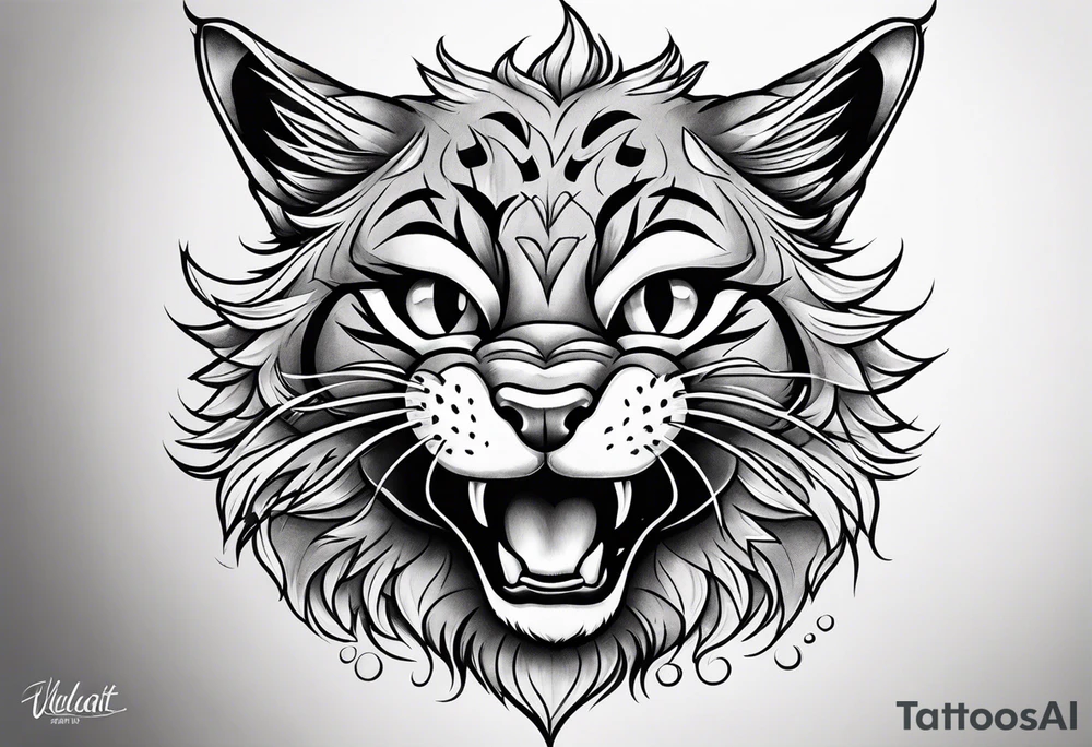 Super cute cartoon wildcat cub tattoo idea