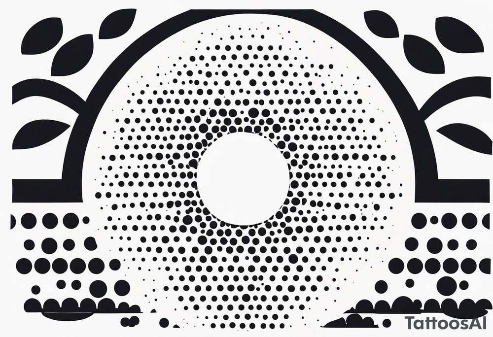 simple sunshine made of black dots with circles. rays coming out tattoo idea