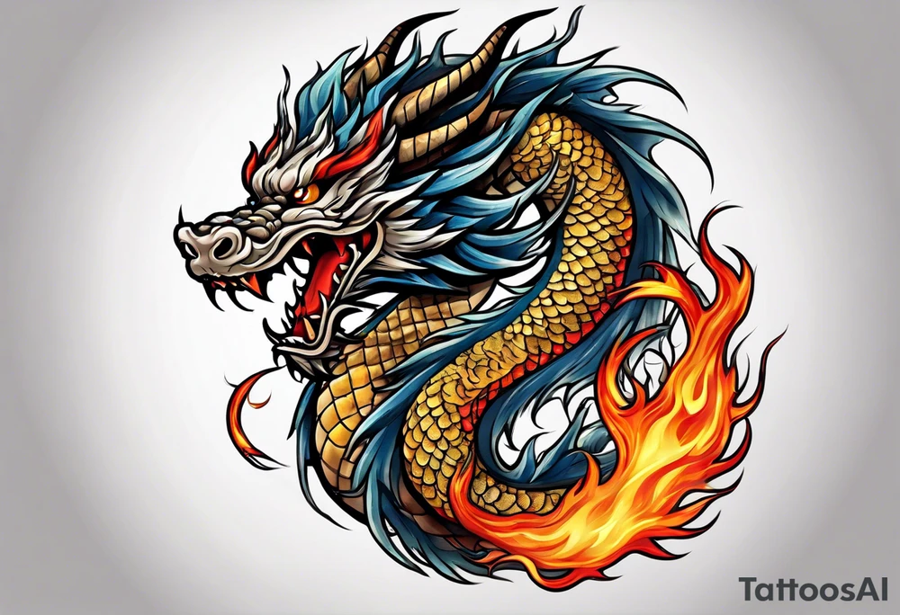 japanese dragon with flames tattoo idea
